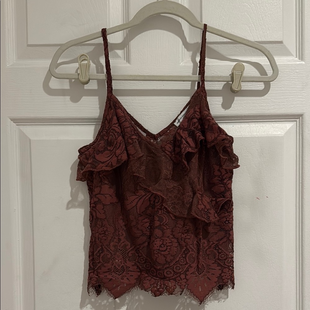 Elegant Lace Ruffle Top - Brown